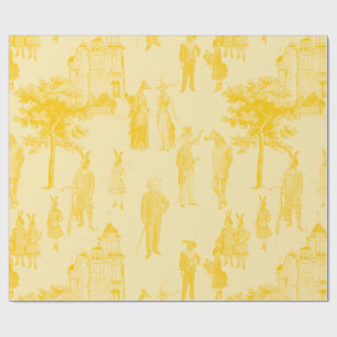 Papier Cadeau animaux victoriens antiques toile jaune
