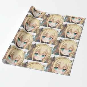 Papier Cadeau Anime aux cheveux blonds fille émeraude yeux verts