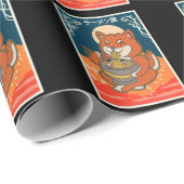 Papier Cadeau Anime Chat manger Ramen Japonais Nouilles (Coin rond)