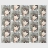 Papier Cadeau Anime cheveux foncé fille yeux gris (Plat)