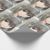 Papier Cadeau Anime cheveux foncé fille yeux gris (Coin)