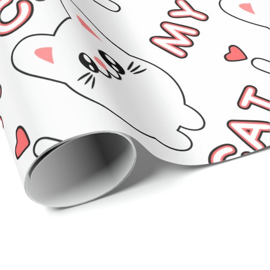 Papier Cadeau Anime Manga Chibi Japon Style Chat Bébé (Coin rond)