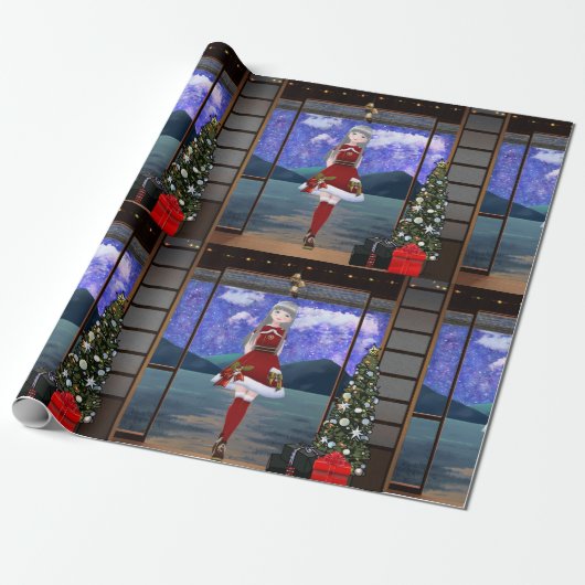 Papier Cadeau "Anime Style Girl Christmas Wrapping Paper (Déroulé)