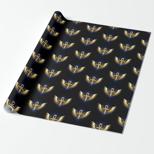 Papier Cadeau Ankh or avec ailes (Déroulé)