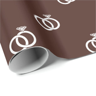 Papier Cadeau Anneaux de mariage blancs sur fond marron