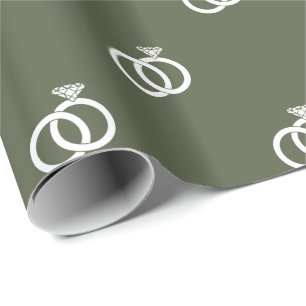 Papier Cadeau Anneaux de mariage blancs sur fond vert pin de Chy