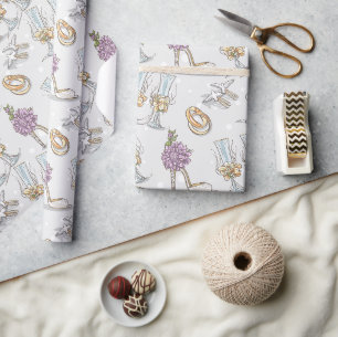 Papier Cadeau Anneaux De Mariage Et Champagne 