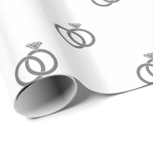 Papier Cadeau Anneaux de mariage gris personnalisables sur fond
