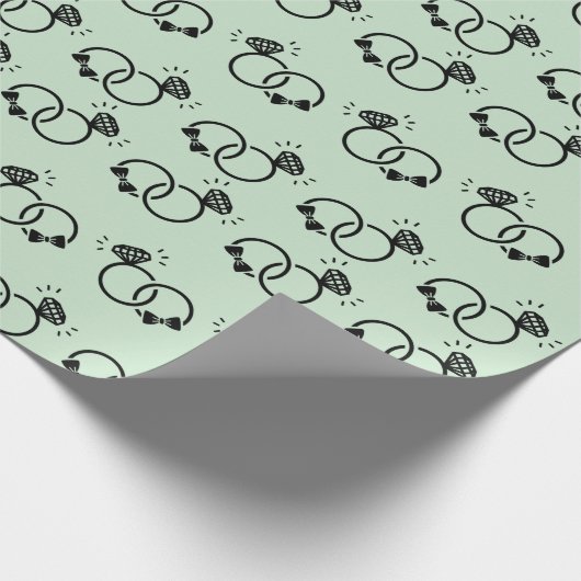 Papier Cadeau Anneaux Mariages classiques Design Vert clair sans (Coin)