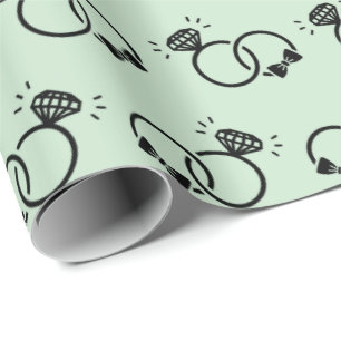 Papier Cadeau Anneaux Mariages classiques Design Vert clair sans