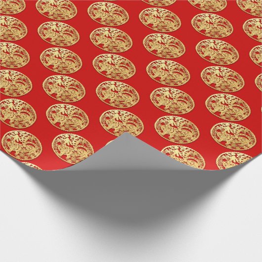Papier Cadeau Année de tigre coupé en papier or chinois Choisiss (Coin)