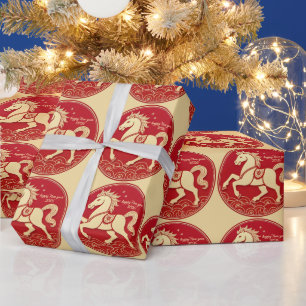 Papier Cadeau Année du Cheval 2026 Nouvel An Chinois