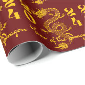 Papier Cadeau Année du Dragon en or (Coin rond)