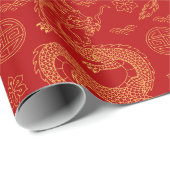 Papier Cadeau Année lunaire 2024 motif dragon chinois (Coin rond)