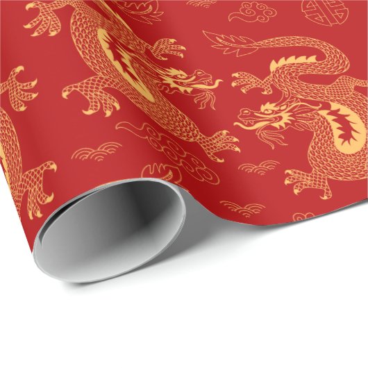 Papier Cadeau Année lunaire Dragon motif chinois Année lunaire 2 (Coin rond)