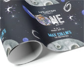 Papier Cadeau Anniversaire 1 an Astronaute Espace Extra-Atmosphé (Coin rond)