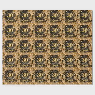 Papier Cadeau Anniversaire 30 ans thème noir et or