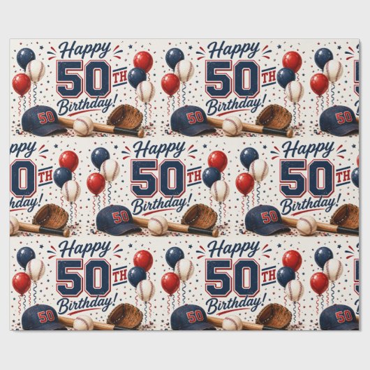 Papier Cadeau Anniversaire 50 ans Baseball (Plat)