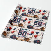 Papier Cadeau Anniversaire 50 ans Baseball (Déroulé)
