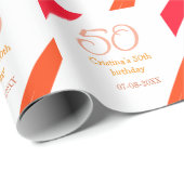Papier Cadeau anniversaire 50 ans orange rouge ajouter nom date (Coin rond)
