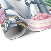 Papier Cadeau Anniversaire Ai Robot Pink Sparkon Balloons (Coin rond)