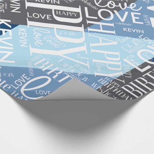 Papier Cadeau Anniversaire Ajouter longueur moyenne Nom bleu ID2 (Coin)