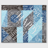 Papier Cadeau Anniversaire Ajouter longueur moyenne Nom bleu ID2 (Plat)