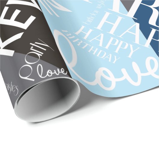 Papier Cadeau Anniversaire Ajouter longueur moyenne Nom bleu ID2 (Coin rond)