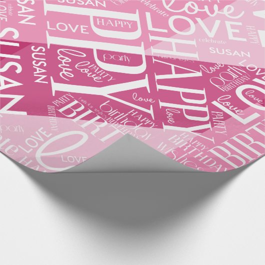 Papier Cadeau Anniversaire Ajouter longueur moyenne Nom rose ID2 (Coin)