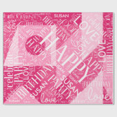 Papier Cadeau Anniversaire Ajouter longueur moyenne Nom rose ID2 (Plat)