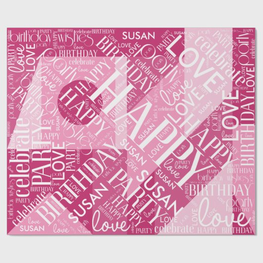 Papier Cadeau Anniversaire Ajouter longueur moyenne Nom rose ID2 (Plat)