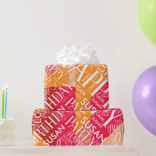 Papier Cadeau Anniversaire Ajouter Moyen Longueur Nom orange ID2 (Cadeaux de fête)