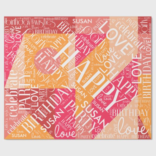 Papier Cadeau Anniversaire Ajouter Moyen Longueur Nom orange ID2 (Plat)