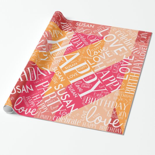 Papier Cadeau Anniversaire Ajouter Moyen Longueur Nom orange ID2 (Déroulé)