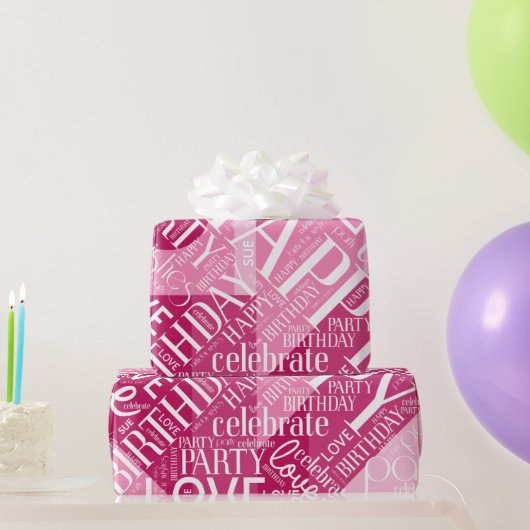 Papier Cadeau Anniversaire Ajouter Nom court Couleur rose ID274 (Cadeaux de fête)