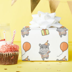 Papier Cadeau Anniversaire Animal Cute Hippo Anniversaire de enf