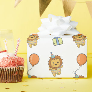 Papier Cadeau Anniversaire Animal Cute Lion pour Enfants Anniver