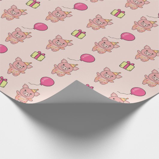 Papier Cadeau Anniversaire Animal Cute Pig Parti Anniversaire de (Coin)