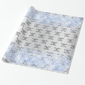 Papier Cadeau Anniversaire argent bleu clair confetti nom étince (Déroulé)