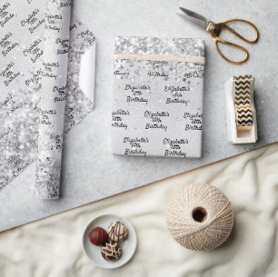 Papier Cadeau Anniversaire argent confetti scintillant nom éléga