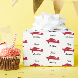 Papier cadeau Anniversaire Avion Rouge Vintage