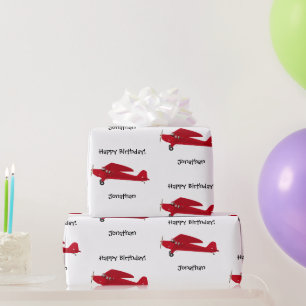 Papier cadeau Anniversaire Avion Rouge Vintage