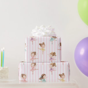 Papier Cadeau Anniversaire Ballerine Tutu Ruban Fille Rose