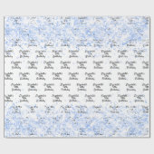 Papier Cadeau Anniversaire blanc bleu clair confetti nom étincel (Plat)