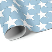 Papier Cadeau Anniversaire bleu avec étoiles blanches (Coin rond)