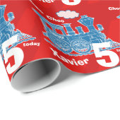 Papier Cadeau Anniversaire bleu rouge d'âge de garçons de fou (Coin rond)