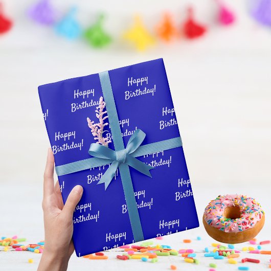 Papier Cadeau Anniversaire bleu royal blanc