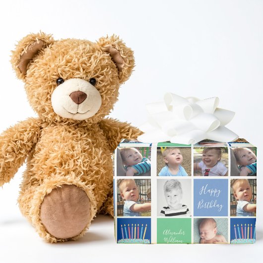 Papier Cadeau Anniversaire Boy Photo Collage Modèle Cute Kids