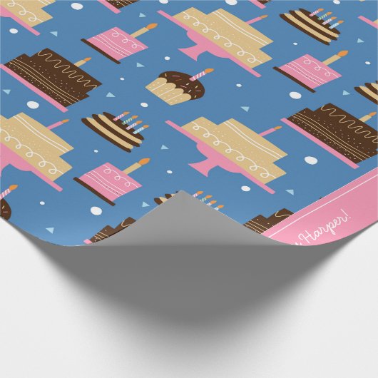 Papier Cadeau Anniversaire Cake Motif Nom et salutation personna (Coin)