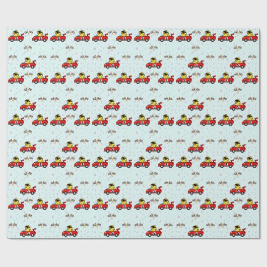 Papier Cadeau Anniversaire Canard voiture course rouge course ga (Plat)